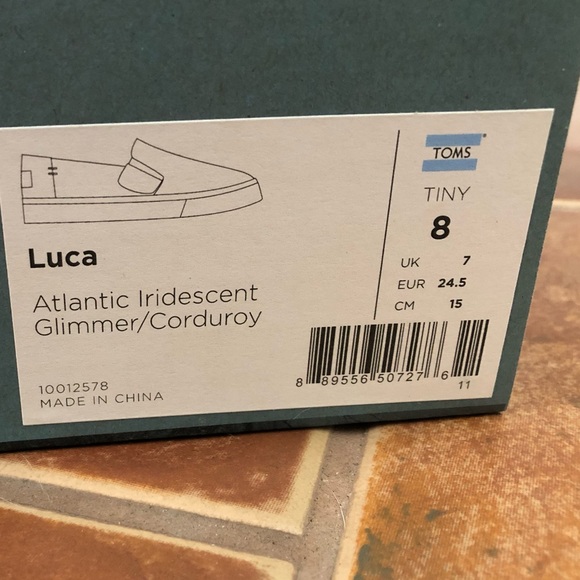 Tom"s LUCA Toddler Shoe - Size 8 - Atlantic Irridescent Glimmer/Corduroy - Picture 3 of 3